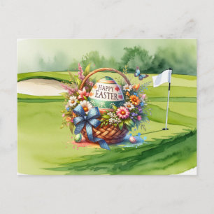 Cartão Postal De Festividades Cesta de Páscoa no Campo de Golfe para Golfistas