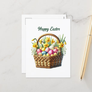 Cartão Postal De Festividades Cesto de Felz pascoa