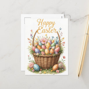 Cartão Postal De Festividades Cesto de felzs pascoa com Ovos Coloridos