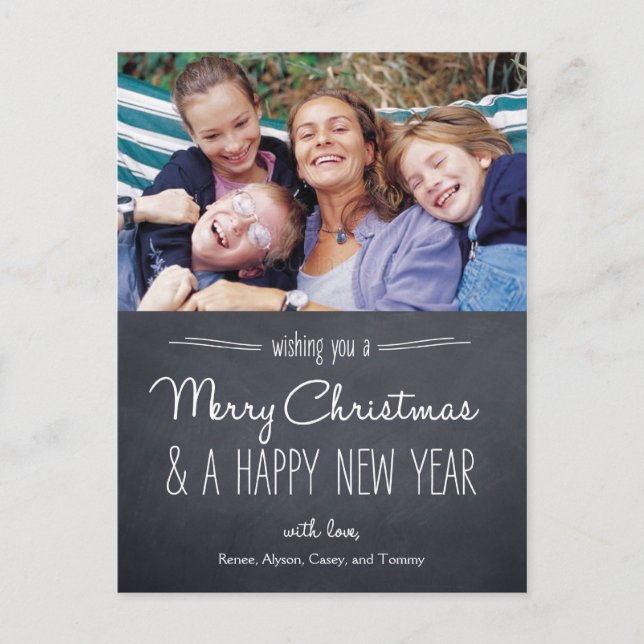 Cartão Postal De Festividades Chalkboard Look Christmas Photo Card Postcard (Frente)