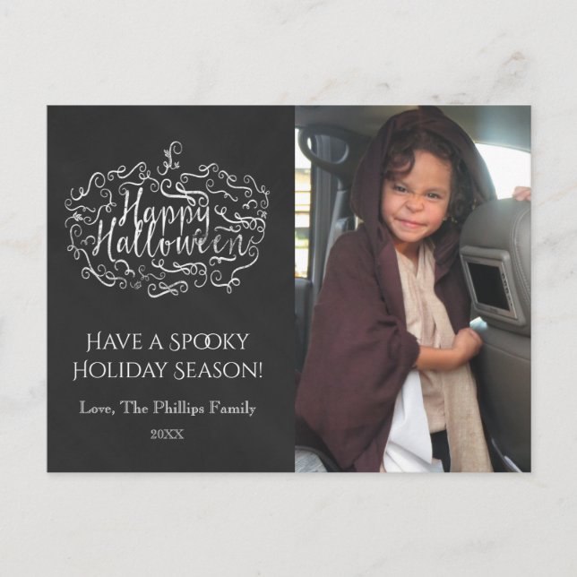 Cartão Postal De Festividades Chalkboard Pumpkin Feliz Natal Feriado (Frente)