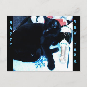 Cartão Postal De Festividades CHAMPAGNE BLACK CAT, NEW YEAR postcard
