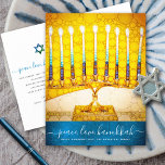 Cartão Postal De Festividades Chanukkah Na moda Yellow Dourado Menorah Script Te<br><div class="desc">"Paz, Amor, Chanucá". Uma ilustração de perto de uma menorah brilhante, colorida, de arte amarela dourada sobre um fundo azul-lacrimogêneo texturizado ajuda-o a lançar as férias de Chanucá. Sinta o calor e a alegria da época de férias sempre que você envia este cartão postal de saudação chanucá, incrivelmente colorido. Comparar...</div>