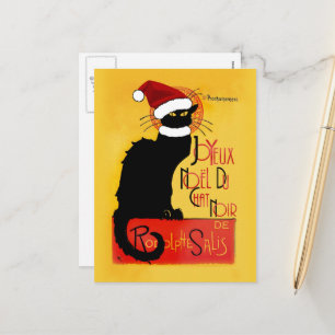 Cartão Postal De Festividades Chapéu de Natal Le Chat Noir de Natal