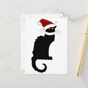 Cartão Postal De Festividades Chapéu de Natal Le Chat Noir Natal