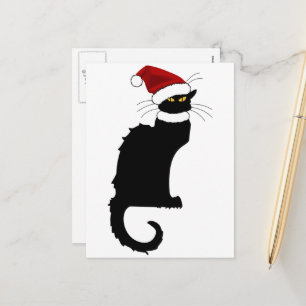 Cartão Postal De Festividades Chapéu de Natal Le Chat Noir Natal