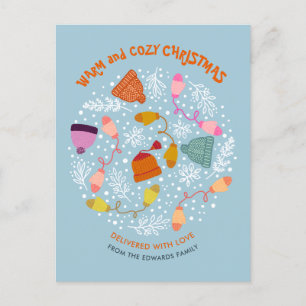 Cartão Postal De Festividades Chapéus e Mittens de inverno, de malha