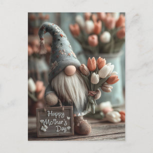 Cartão Postal De Festividades Charming Gnome segurando um sinal de "Dia de as mã