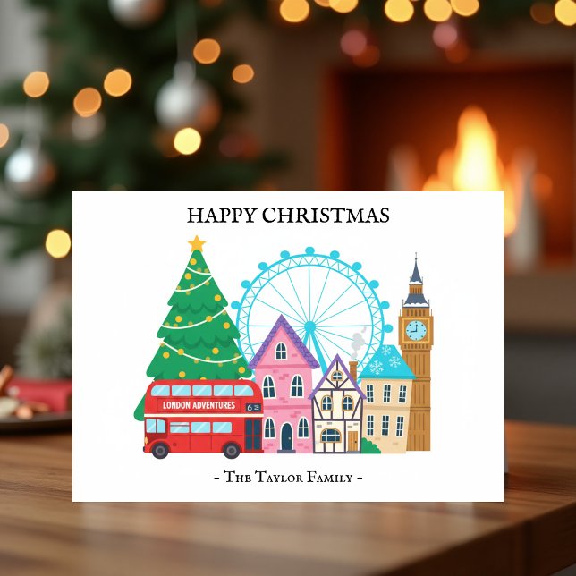 Cartão Postal De Festividades Charming London Christmas City Scene Holiday Card (Charming London Christmas City Scene Holiday Post Card)
