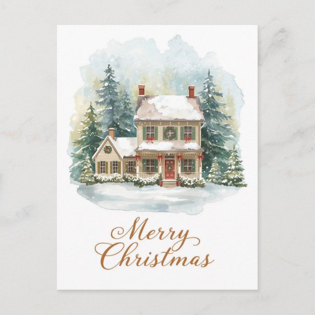 Cartão Postal De Festividades Charming Snow-Covered Christmas Farmhouse (Frente)