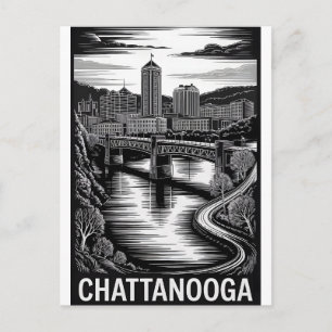 Cartão Postal De Festividades Chattanooga Tennessee Silhueta Preto Branco Xilogr