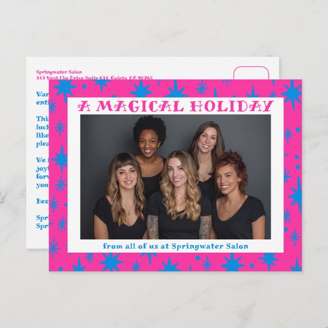 Cartão Postal De Festividades Cheerful Stars Pink Blue Christmas Custom Business (Frente/Verso)