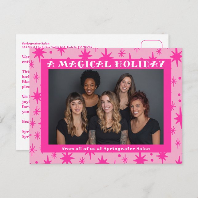 Cartão Postal De Festividades Cheerful Stars Pink Christmas Custom Business (Frente/Verso)