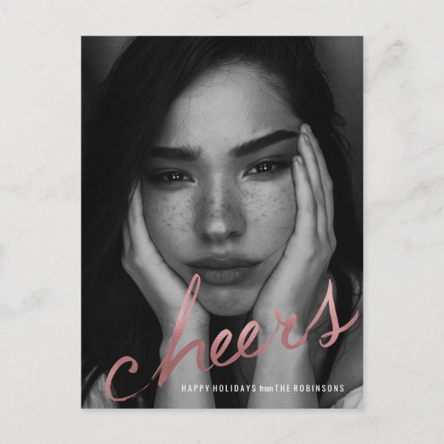 Cartão Postal De Festividades Cheers dourado rosa Férias (Frente)