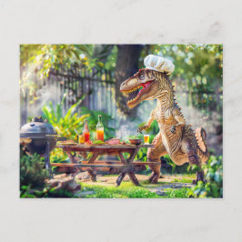 Cartão Postal De Festividades Chef Dinossauro em um CHURRASCO de Jardim