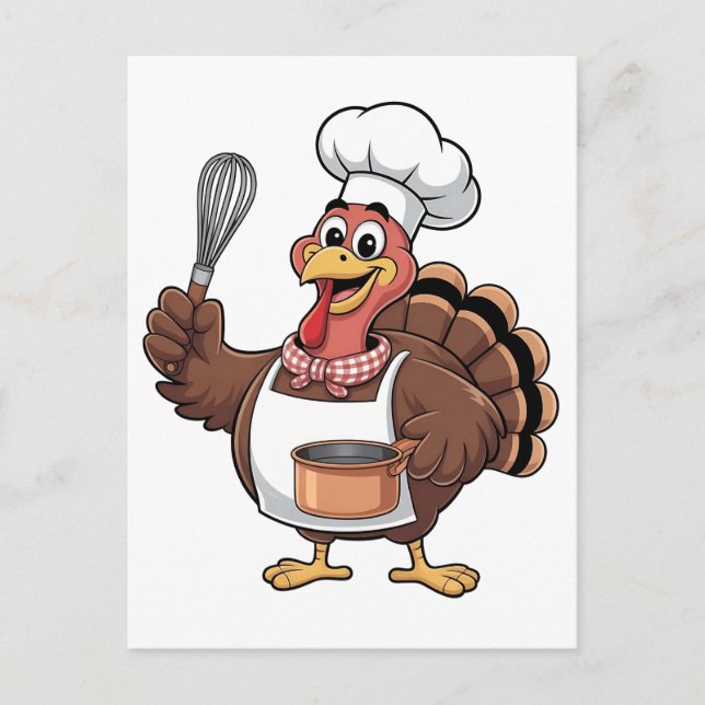 Cartão Postal De Festividades Chef Turquia - Cook Gobbler de Ação de Graças (Frente)