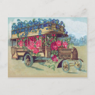 Cartão Postal De Festividades Cheio de Ônibus Vintage Victorian das Flores de P