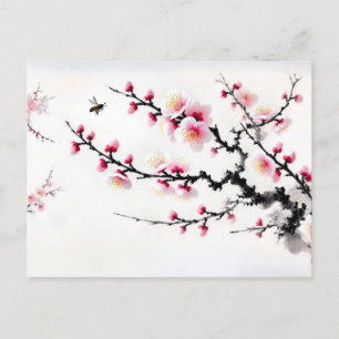 Cartão Postal De Festividades Cherry Blossomo Painting Asiático