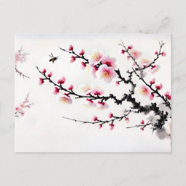 Cartão Postal De Festividades Cherry Blossomo Painting Asiático (Frente)