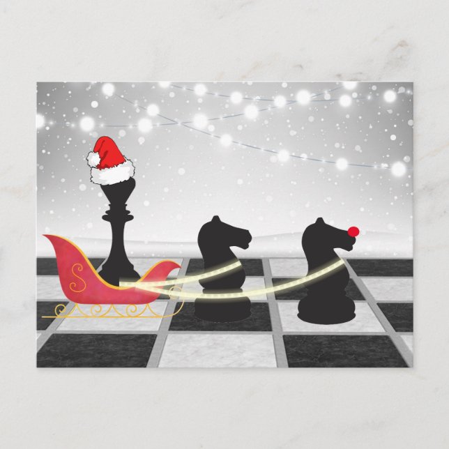 Cartão Postal De Festividades Chess Santa Claus e Reindeer Natal (Frente)