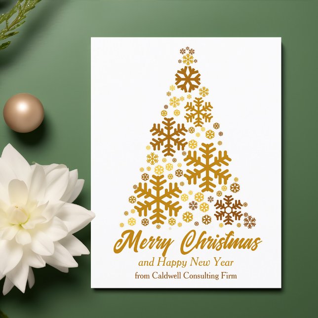 Cartão Postal De Festividades Chic Dourado Snowflakes Merry Christmas Tree Compa (Criador carregado)
