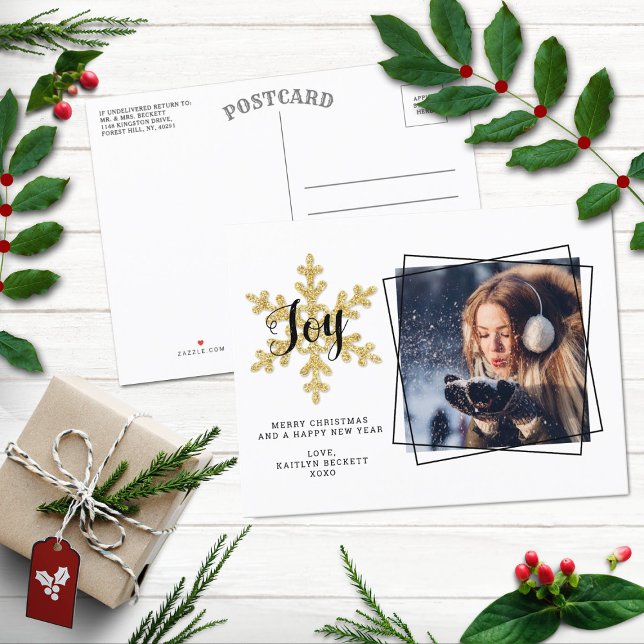 Cartão Postal De Festividades Chic Festive Snowflake Photo Holiday (Criador carregado)