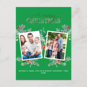 Cartão Postal De Festividades Chic Photo Rosa Dourado Green Felry Natal