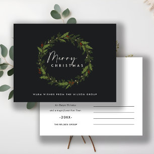 CARTÃO POSTAL DE FESTIVIDADES CHIC PRETO DE CORPORAÇÃO HOLLY BERRY WREATH NATMAS