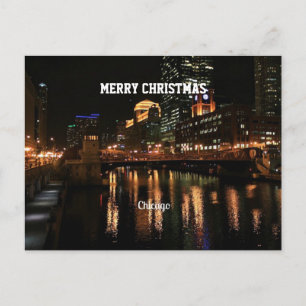 Cartão Postal De Festividades Chicago à noite, Feliz Natal!
