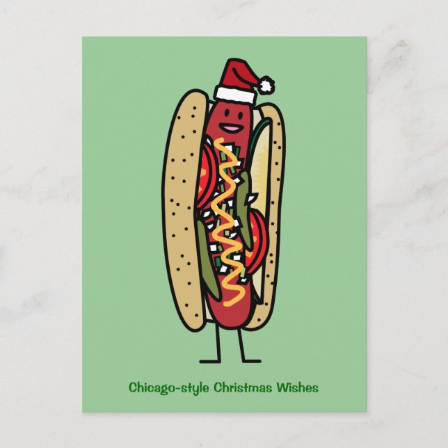 Cartão Postal De Festividades Chicago estilo hot dog Natal Chapéu Santa (Frente)