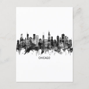 Cartão Postal De Festividades Chicago Illinois Skyline BW