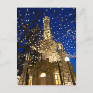 Cartão Postal De Festividades Chicago, Illinois, torre de água velha com feriad
