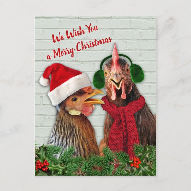 Cartão Postal De Festividades Chickens Wish You A Merry Christmas (Frente)