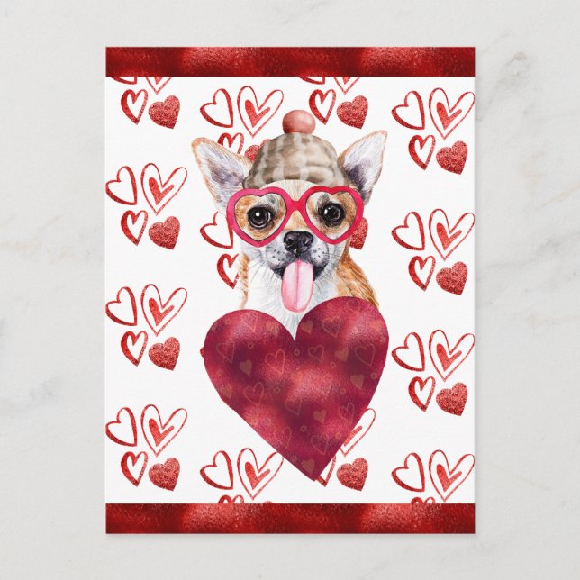 Cartão Postal De Festividades Chihuahua Hearts Dog Lover Namorados Gift (Frente)
