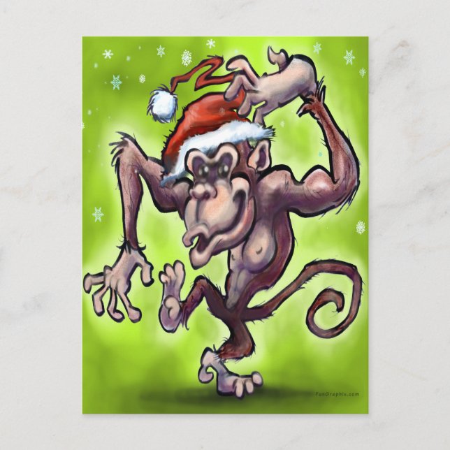 Cartão Postal De Festividades Chimpanzé Natal (Frente)