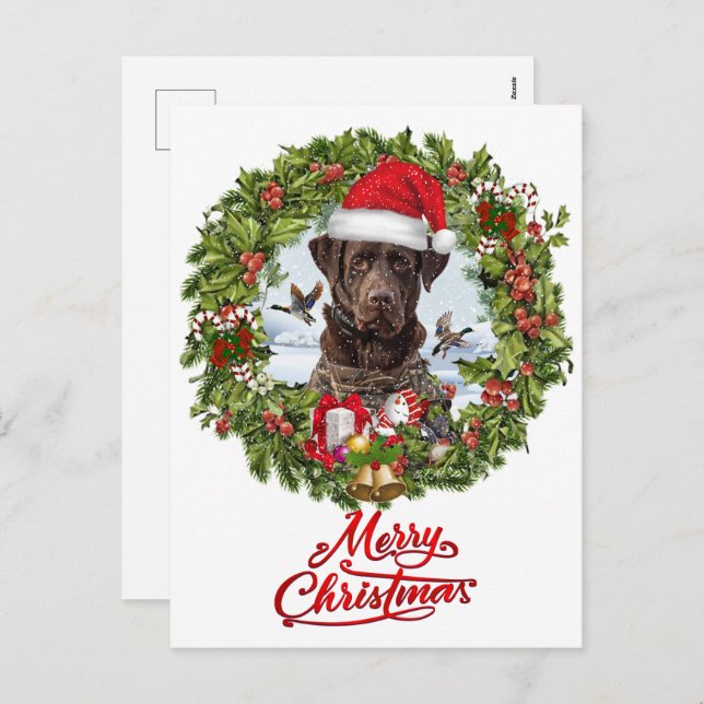 Cartão Postal De Festividades Chocolate Labrador Retriever, terra de Natal (Frente/Verso)