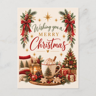 Cartão Postal De Festividades Chocolate Quente Aconchegante de Natal Feliz Natal