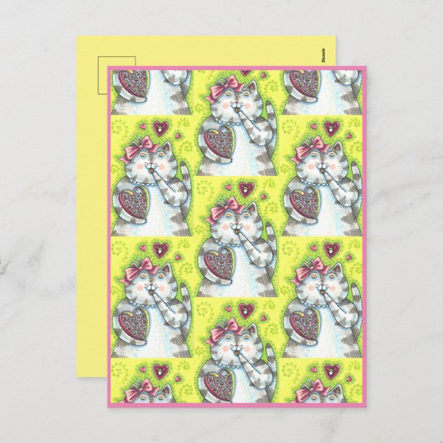 CARTÃO POSTAL DE FESTIVIDADES CHOCOLATES DO ADMIRER SECRETO DE KITTEN, NAMORADOS (Frente/Verso)