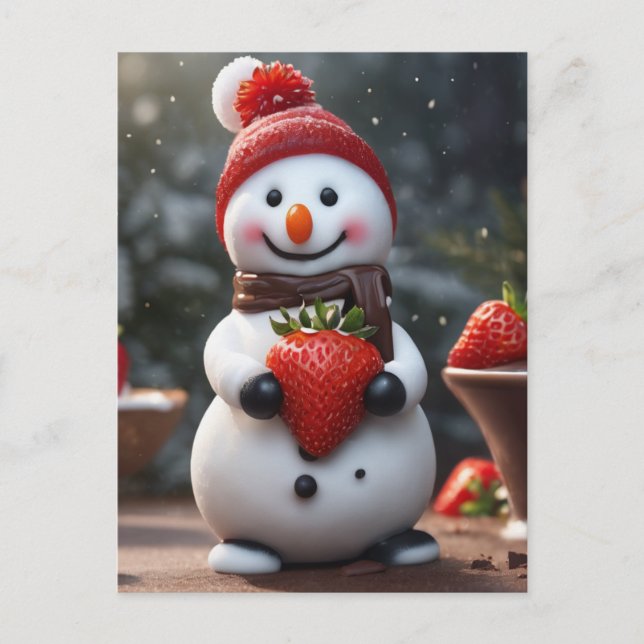 Cartão Postal De Festividades chocolates e boneco de neve de morango (Frente)