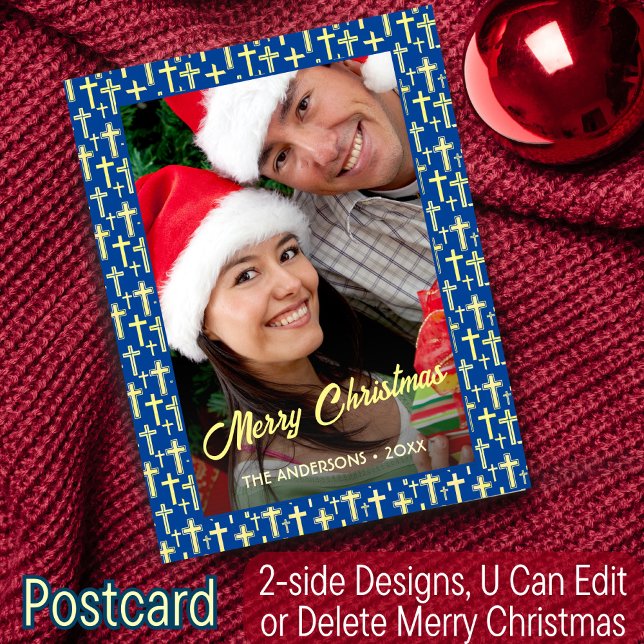 Cartão Postal De Festividades Christian Cross Elegante Marinho Azul Natal (Criador carregado)