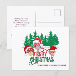 Cartão Postal De Festividades Christian MERRY CHRISTMAS MUSHROOMS