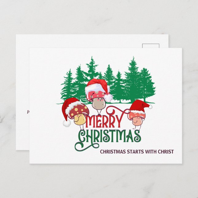 Cartão Postal De Festividades Christian MERRY CHRISTMAS MUSHROOMS (Frente/Verso)