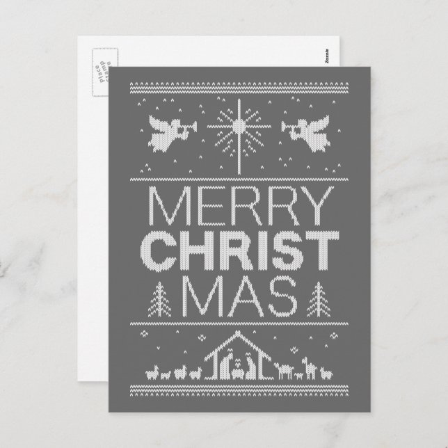 Cartão Postal De Festividades Christian Ugly Christmas Sweater Feliz Natal (Frente/Verso)