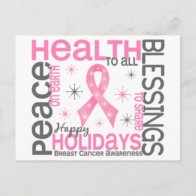 Cartão Postal De Festividades Christmas 4 Breast Cancer Snowflakes (Frente)