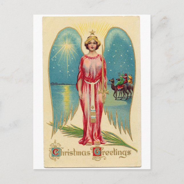 Cartão Postal De Festividades Christmas angel with decorative wings (Frente)