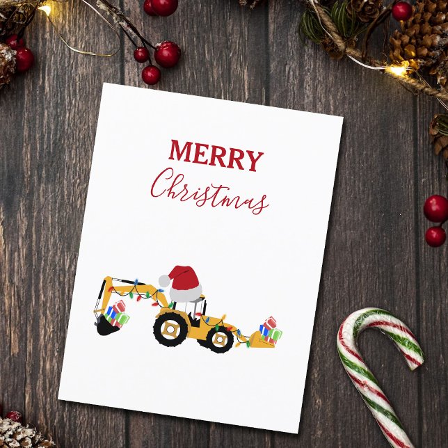 Cartão Postal De Festividades Christmas Backhoe Construction Truck  (Criador carregado)