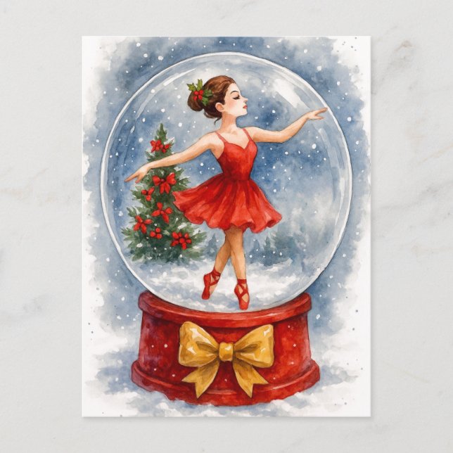 Cartão Postal De Festividades Christmas Ballerina Snow Globe Postcard (Frente)