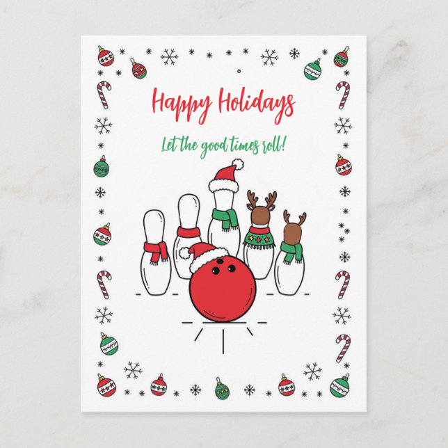 Cartão Postal De Festividades Christmas Bowling Holiday Greeting Cards (Frente)