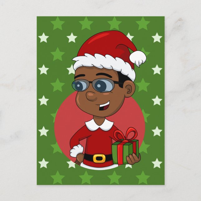 Cartão Postal De Festividades Christmas boy cartoon holiday postcard (Frente)