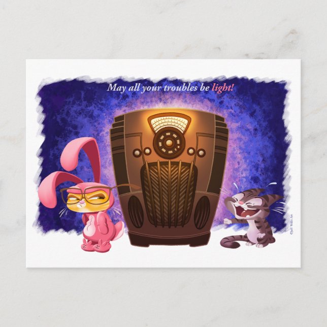 Cartão Postal De Festividades CHRISTMAS BUNNY CATS por Jeff Willis Art (Frente)